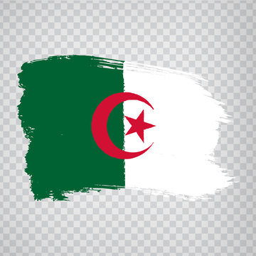 Flag Algeria from brush strokes and Blank map Algerian People's Democratic Republic. High quality map Algeria and flag on transparent background.  Africa.  Vector illustration EPS10.