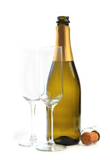 empty bottle of champagne isolated on a white background- Image