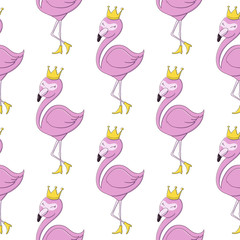 pink flamingo seamless pattern Cute little princess abstract background