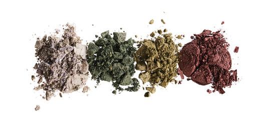 Broken eyeshadows in trendy shades isolated on white background