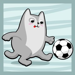 Kawaii cute kitten playing soccer