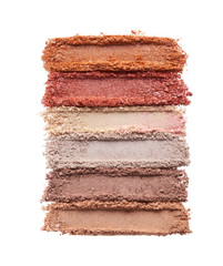 Broken eyeshadows in trendy shades isolated on white background
