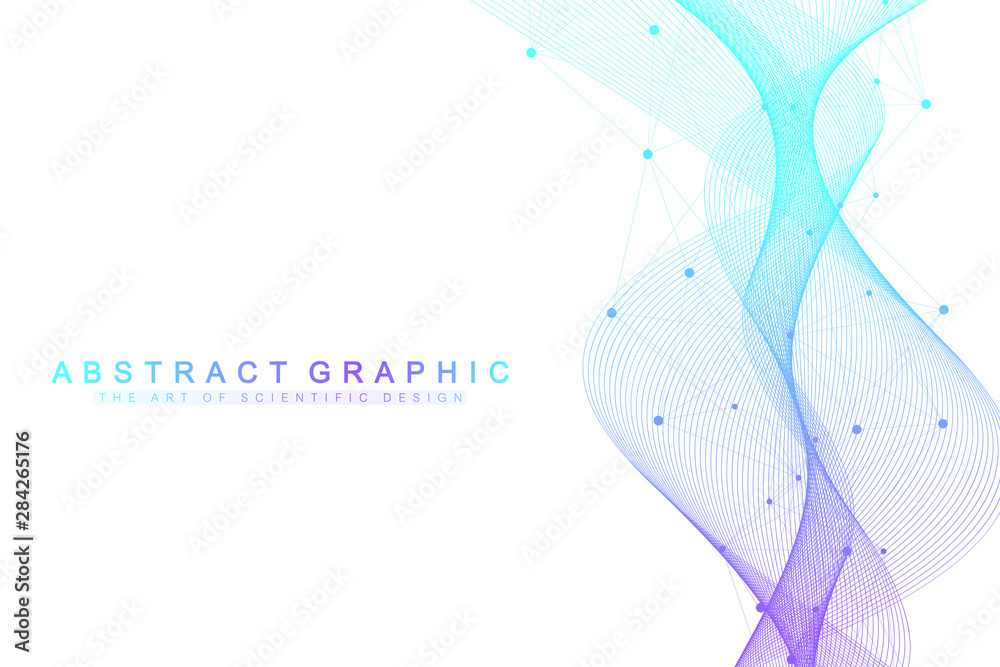 Poster expansion of life. colorful explosion background with connected line and dots, wave flow. visualizat