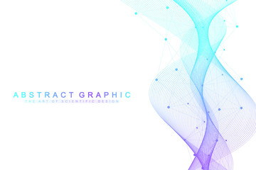 Expansion of life. Colorful explosion background with connected line and dots, wave flow. Visualization Quantum technology. Abstract graphic background explosion, motion burst, vector illustration.