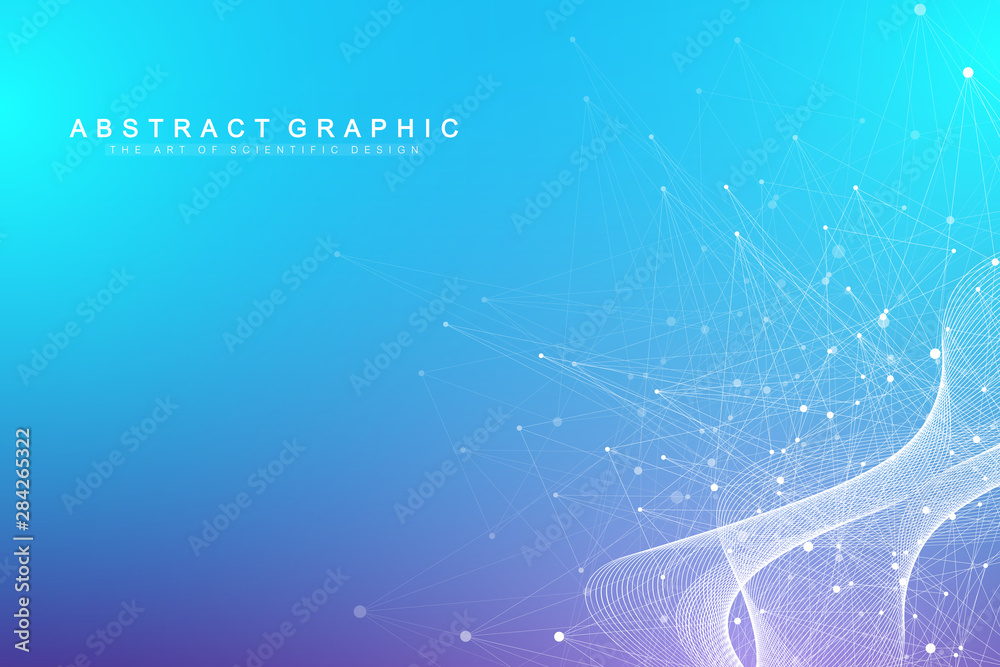Aufkleber Geometric abstract background with connected line and dots. Network and connection background for your presentation. Graphic polygonal background. Scientific vector illustration
