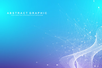 Geometric abstract background with connected line and dots. Network and connection background for your presentation. Graphic polygonal background. Scientific vector illustration
