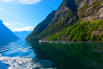 Cruise boat  in the Geiranger fjord