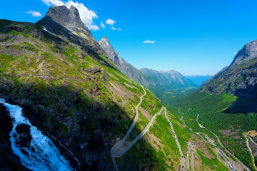 Naklejka premium Trollstigen or Trolls Path is a serpentine mountain road