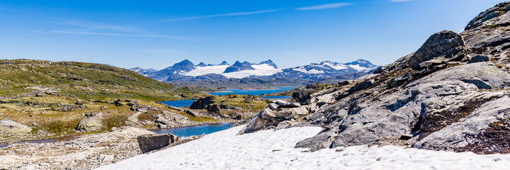Panoramic view along National scenic route Sognefjellet between Skjolden and Lorn in Sogn og Fjordane in Western Norway.