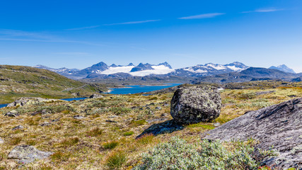 Panoramic view along National scenic route Sognefjellet between Skjolden and Lorn in Sogn og Fjordane in Western Norway.