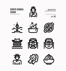 South Korea icon set 3. Include landmark, people, food, art and more. Outline icons Design. vector illustration