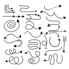 hand drawn vector of doodles arrows set. isolated on white background