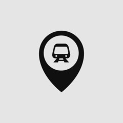 Subway metro train in gps location marker pin icon vector concept. Tram station location icon concept. 