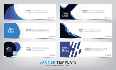 set of six abstract blue web banner templates, vector illustration