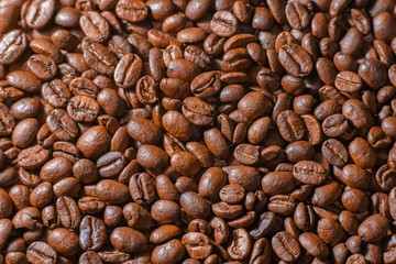 Coffee beans close up. Coffee production industry concept