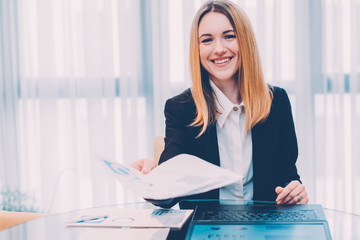 Job interview. Employment and career. Friendly HR manager holding application form.