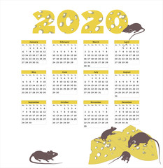 2020 calendar, year of the rat, calendar with rats