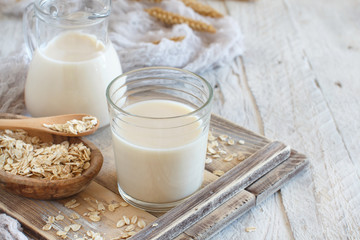 Vegan oat milk, non dairy alternative milk - obrazy, fototapety, plakaty