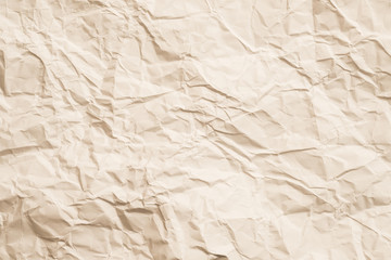 Blank ivory crumpled paper. Aged effect. Biodegradable material. Abstract art background. Copy space.