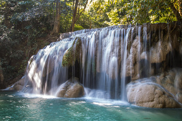 Erawan waterfall views in Kanchanaburi in Thailand