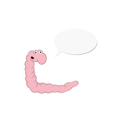 Little cartoon pink worm shows emotion of surprise. Isolated element for design.