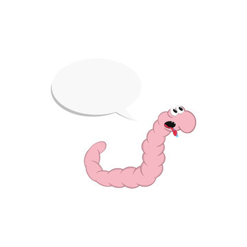 Little cartoon pink worm shows emotion of disgust. Isolated element for design.