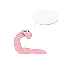 The little cartoon pink worm shows an emotion of thoughtfulness. Isolated element for design.