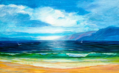Obraz premium Painting seascape. Sea wave.