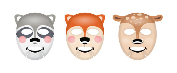 Vector facial mask, skin care concept, mask with a raccoon, squirrel, deer face, skin treatment