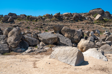 Rock fragments on the ocean shore