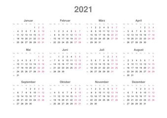 Kalender 2021, Querformat, Montag bis Sonntag
