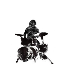 drummer, musical instrument, black and white graphics, abstraction