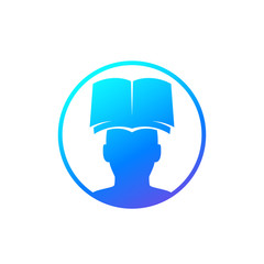 book and head vector logo, icon