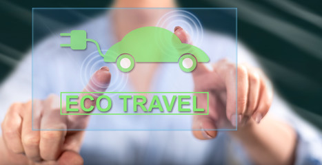 Woman touching an eco travel concept