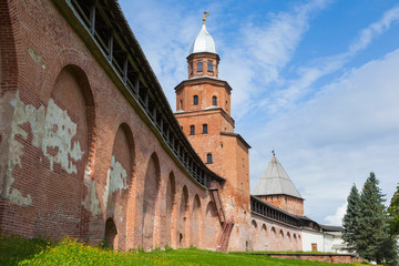 Fototapeta na wymiar Old towers of Novgorod Kremlin, Russia