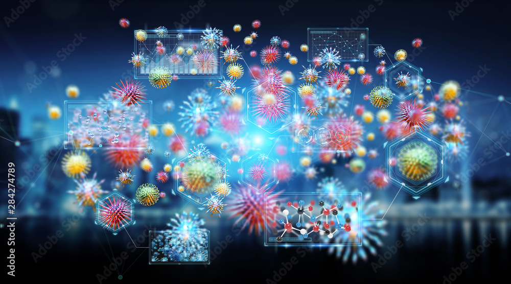 Poster bacteria microscopic close-up 3d rendering