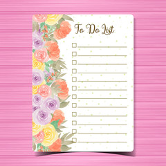 to do list page with colorful flower background