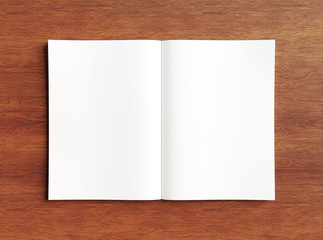 White open magazine mockup on wooden 3D rendering
