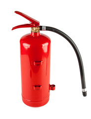 Red handheld fire extinguisher on a white background