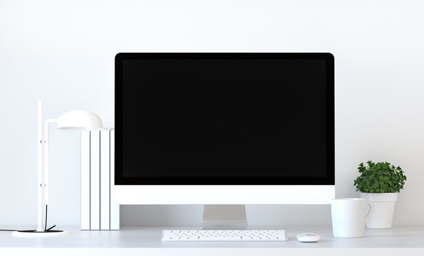 Office equipment mock up element computer is on the table in front white wall ,objects 3d rendering for graphic design