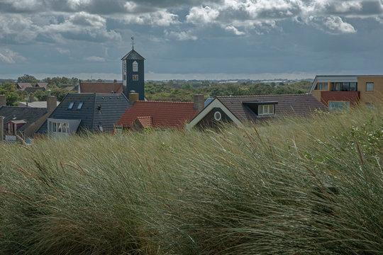 Callantsoog Netherlands Northsea coast. Village tucked in the Dutch dunes. Churchtower.