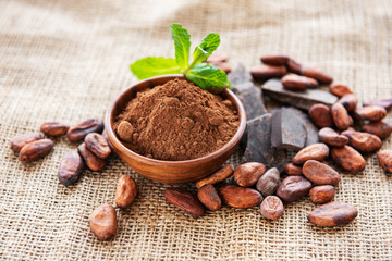 Cocoa powder, chocolate and beans