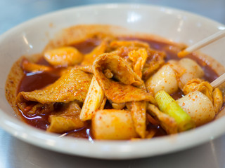 Tteokbokki or ddukbokki Spicy Stir-fried Rice Cakes is Korean popular street foods style