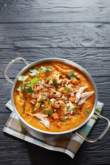 creamy red lentils soup with chicken meat