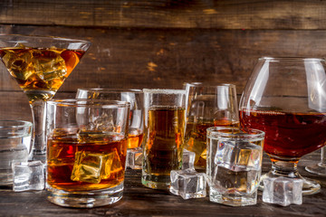 Selection of hard strong alcoholic drinks