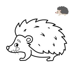 Coloring book for children. Forest animals. Cartoon cute hedgehog.