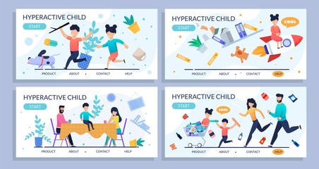Hyperactive Child Flat design Set for Landing Page