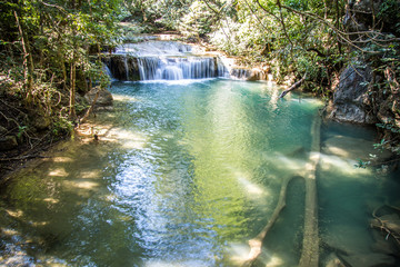 Erawan waterfall views in Kanchanaburi in Thailand