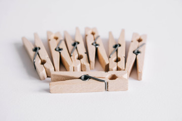 Set of clothespins isolated on white background