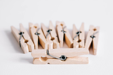 Set of clothespins isolated on white background